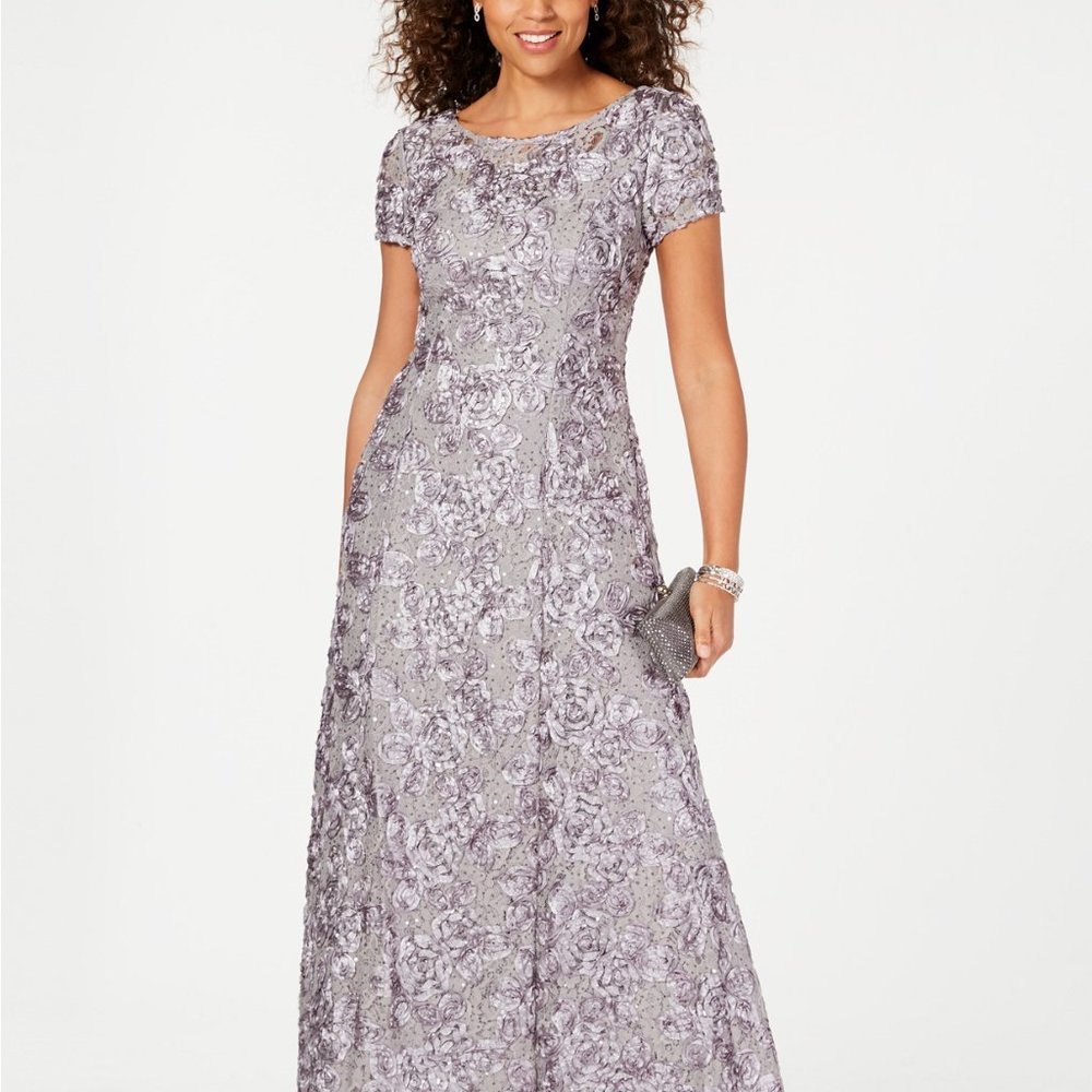 Alex Evenings A-Line Rosette Dress Dove Size 10